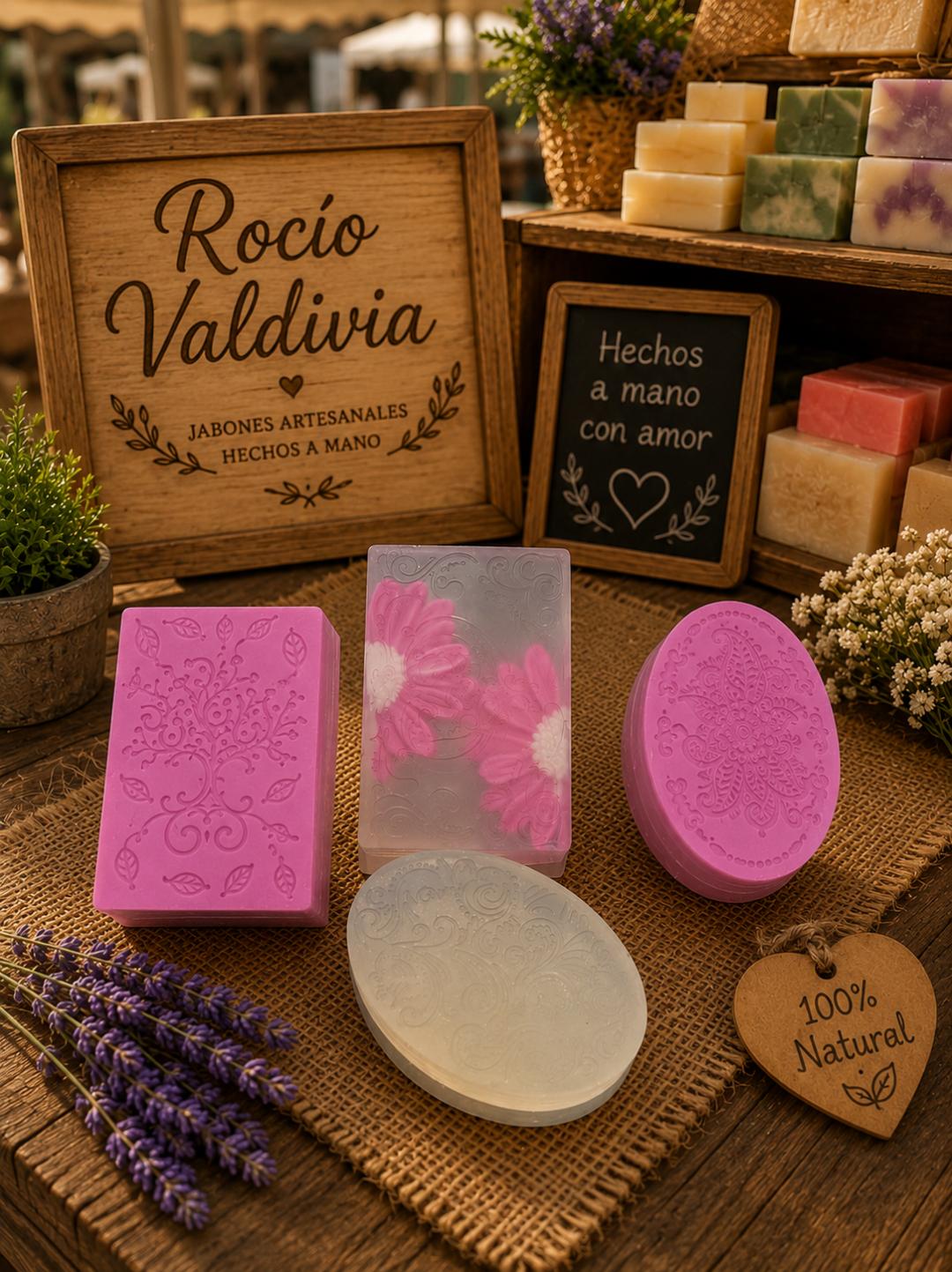 JABONES CON DISEÑO Y ROSA TRANSPARENTE EN REVERSO