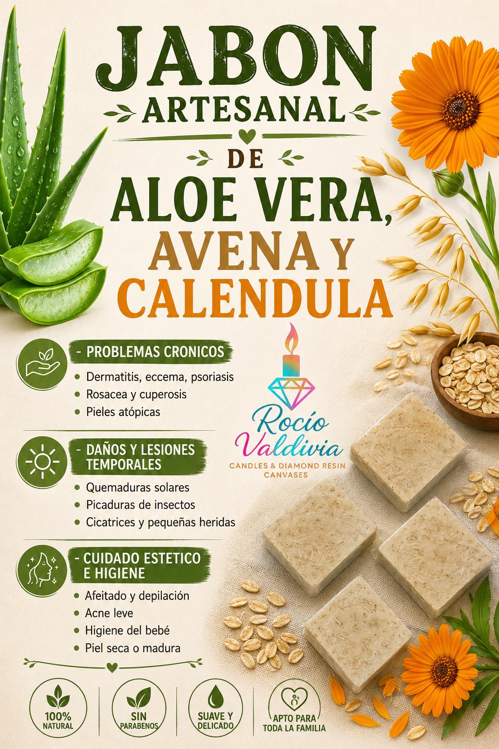JABÓN ARTESANAL DE ALOE VERA, AVENA Y CALÉNDULA