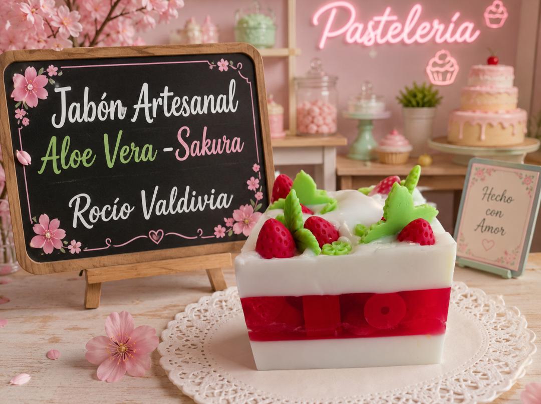 JABON ARTESANAL PASTEL DE FRESA