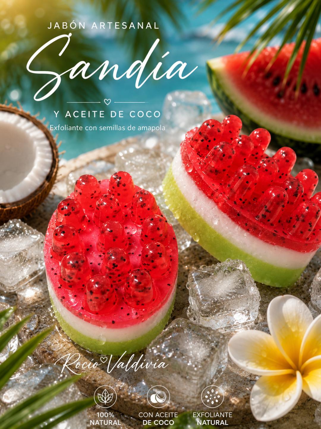 JABON DE SANDÍA CON ACEITE DE COCO Y SEMILLAS DE AMAPOLA (EXFOLIANTE)